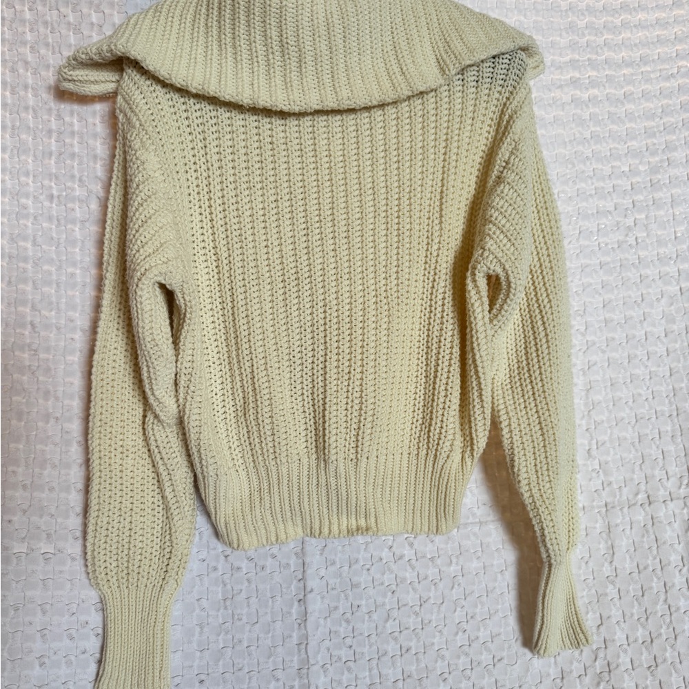 American Eagle | Cream Chunky Knit Quarter Zip Sweater | Oversized Collar | XS - Picture 5 of 5